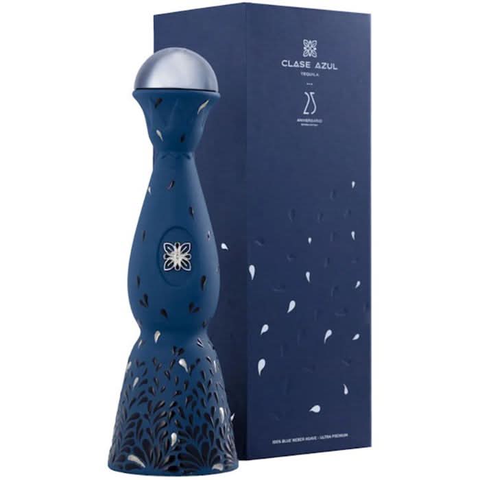 Clase Azul Tequila 25th Anniversary Limited Edition bottle, hand-painted with intricate designs symbolizing the brand's 25 years of craftsmanship and legacy.