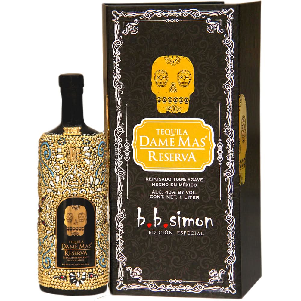 Dame Mas B.B. simon Limited Edition Extra Anejo Tequila 1 liter Gold Bottle