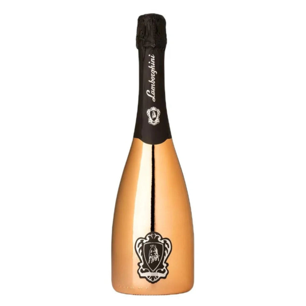 Bottle of Lamborghini champagne on a white background