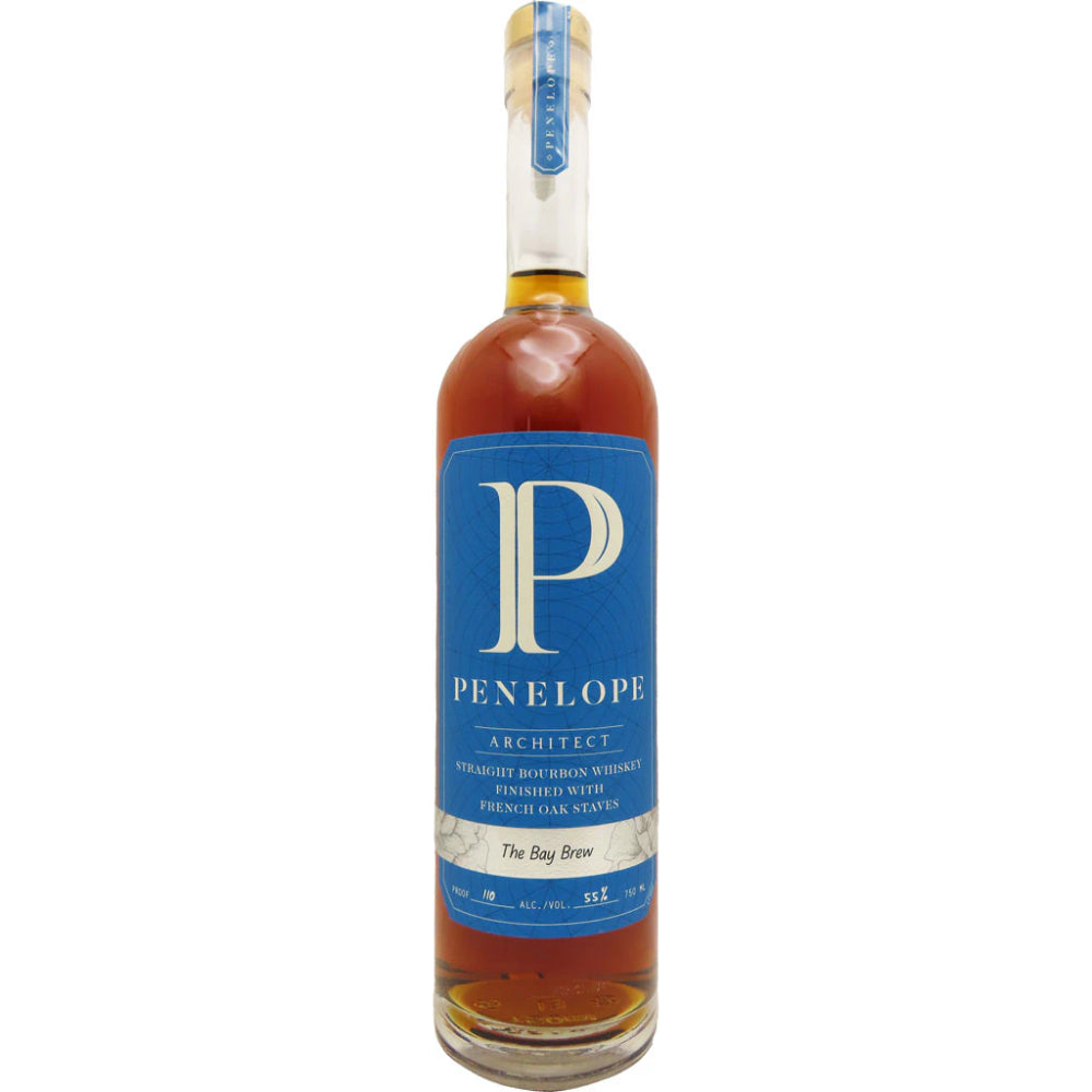 Bottle of Penelope Architect bourbon whiskey on a white background