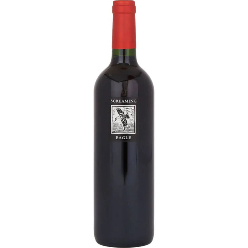 Wine bottle with red cap and visible label on a white background
