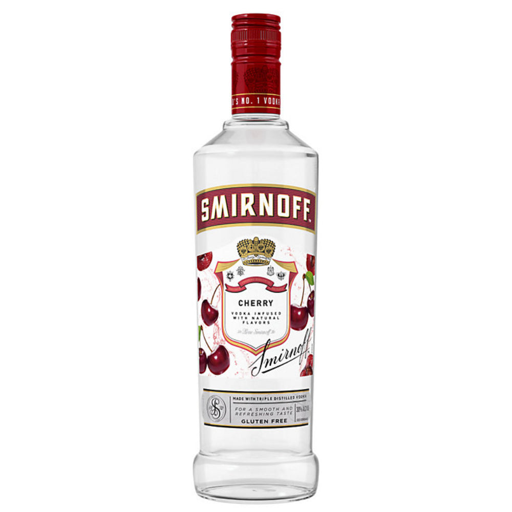 Smirnoff Cherry vodka bottle on a white background