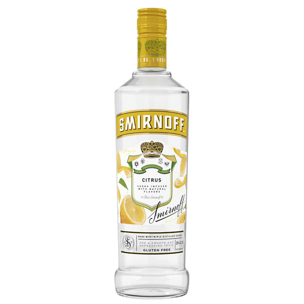 Smirnoff Citrus vodka bottle on a white background
