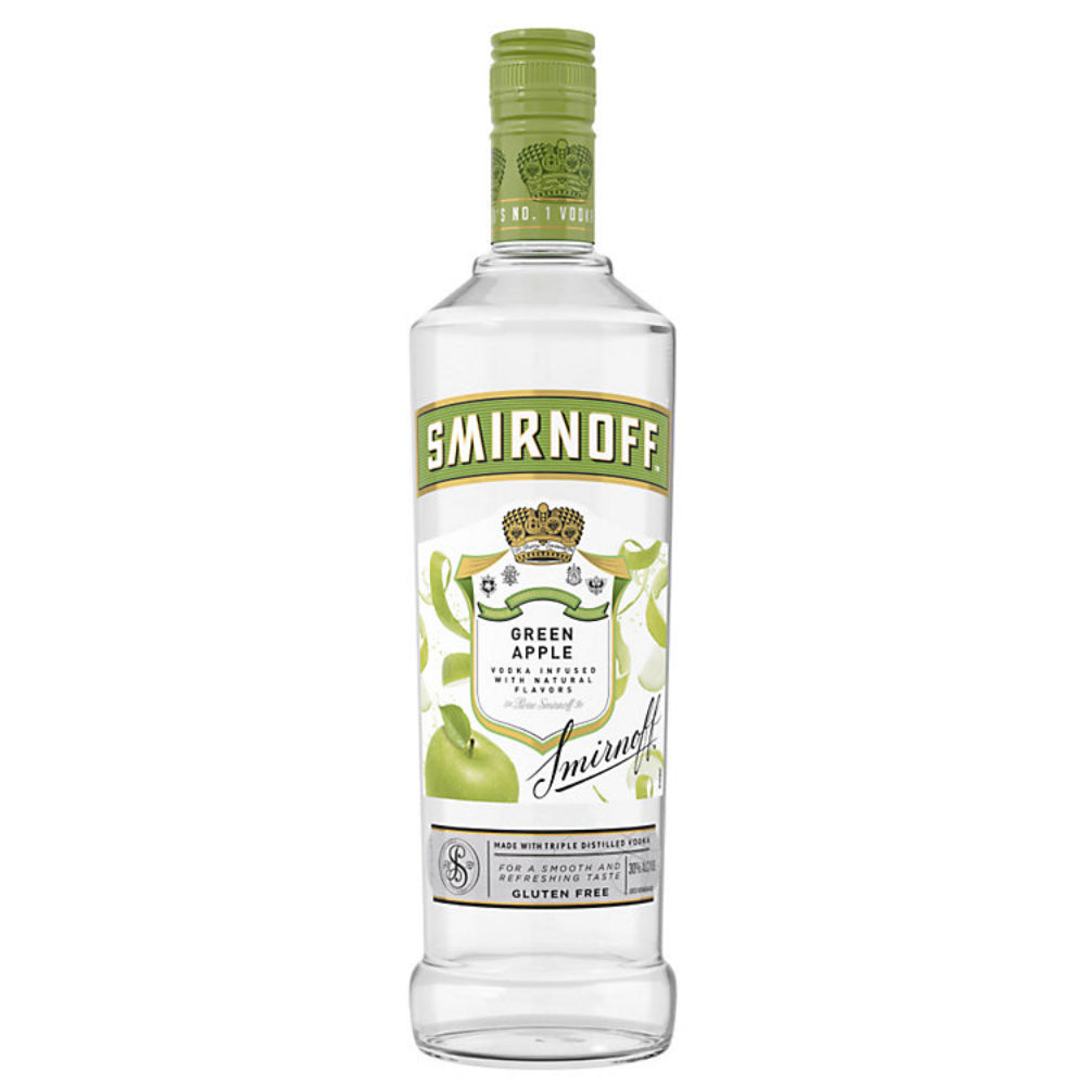 Smirnoff Green Apple vodka bottle on a white background