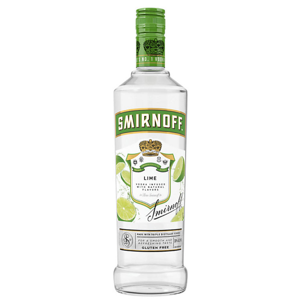 Smirnoff Lime-flavored vodka bottle on a white background