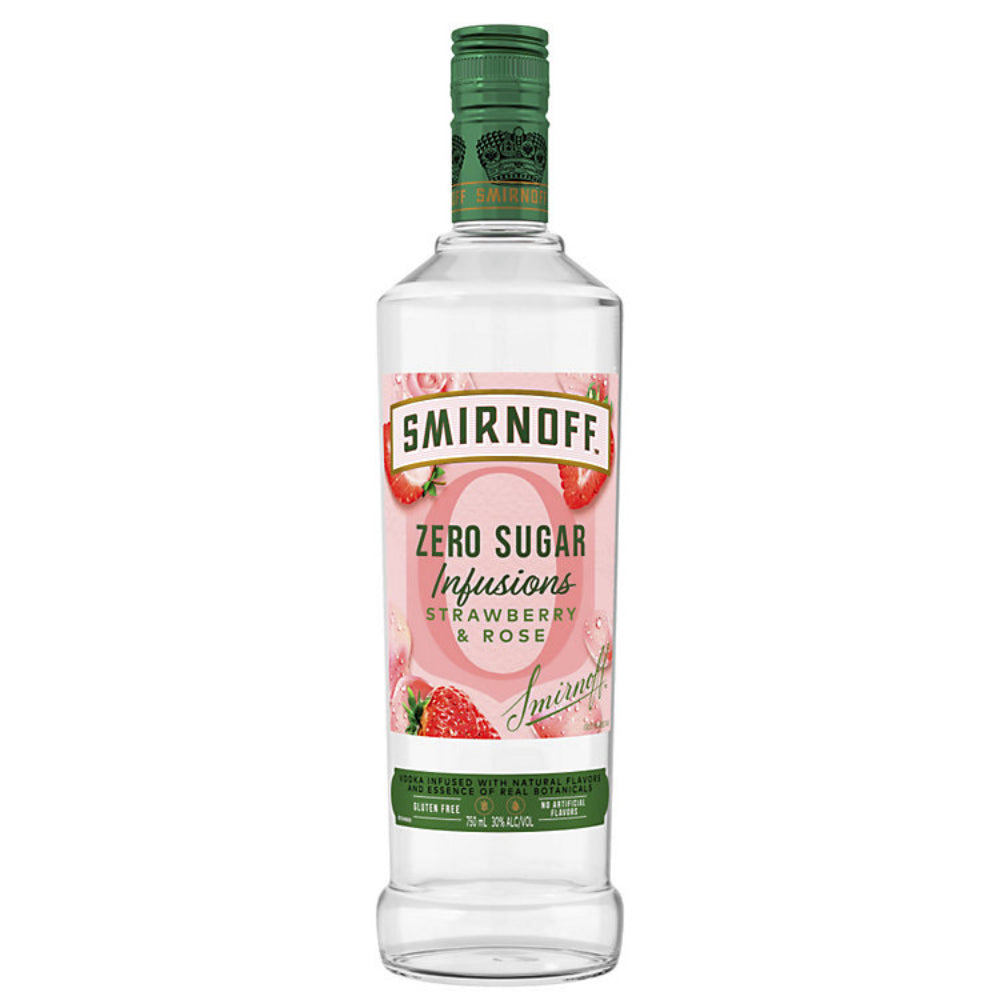 Smirnoff Zero Sugar Infusions Strawberry & Rose bottle on a white background