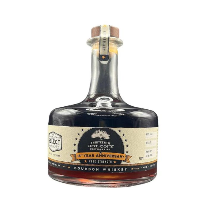 13th Colony Distillery 15th Anniversary Cask Strength Bourbon 750mL – Limited Edition, Small Batch Bourbon with Notes of Baked Fruits, Honey, and Spice.