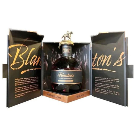 Blanton’s Char No. 4 2022 Special Release bottle with a custom art label and gift box, showcasing its high proof and exclusive design.