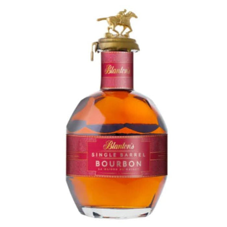 Blanton's Single Barrel La Maison du Whisky 2020 bottle with its iconic horse stopper, showcasing a cask strength bourbon with a rich, fruity flavor profile