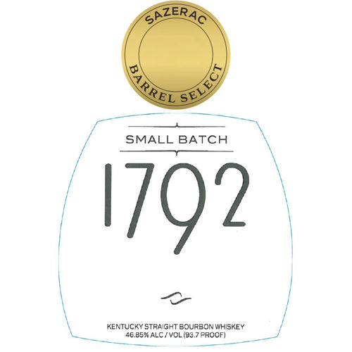 1792 Small Batch Straight Bourbon Sazerac Barrel Select Whiskey
