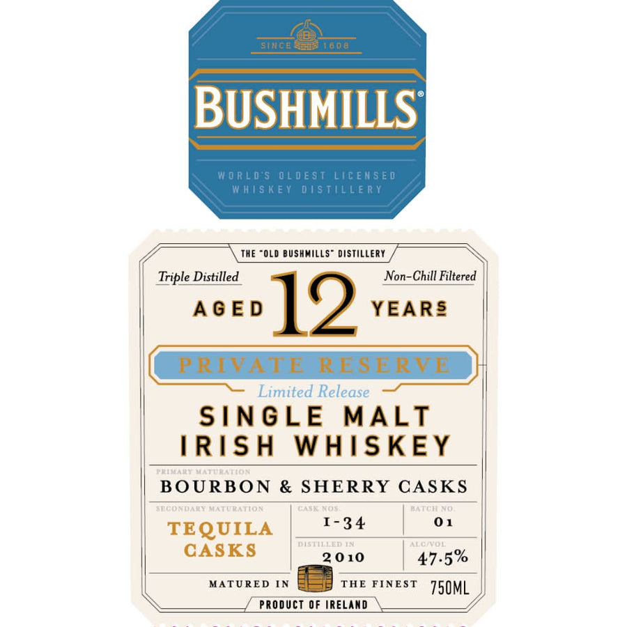 Bushmills 12 Year Old Private Reserve Tequila Cask Finished Whiskey