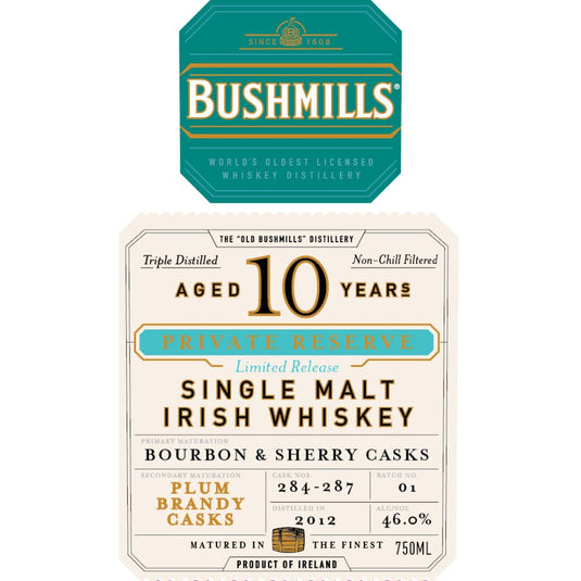Bushmills 10 Year Old Private Reserve Plum Brandy Cask Finished Whiskey