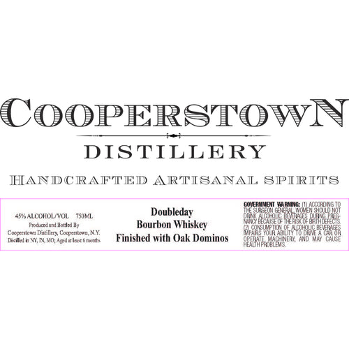Cooperstown Doubleday Bourbon Finished with Oak Dominos Whiskey