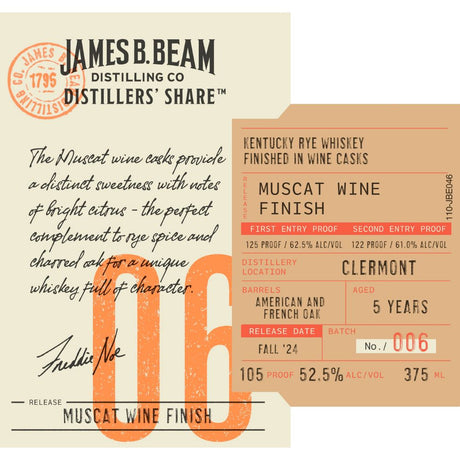 James B. Beam Distillers’ Share No. 06 Muscat Wine Finish Whiskey 375ML