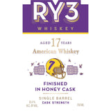RY3 17 Year Old Honey Cask Finished American Whiskey