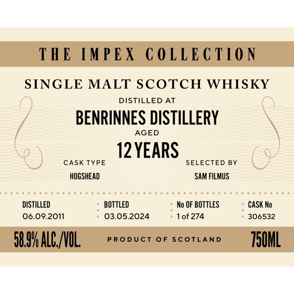 The ImpEx Collection Benrinnes Distillery 12 Year Old Whiskey