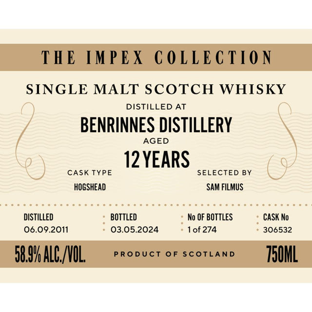 The ImpEx Collection Benrinnes Distillery 12 Year Old Whiskey