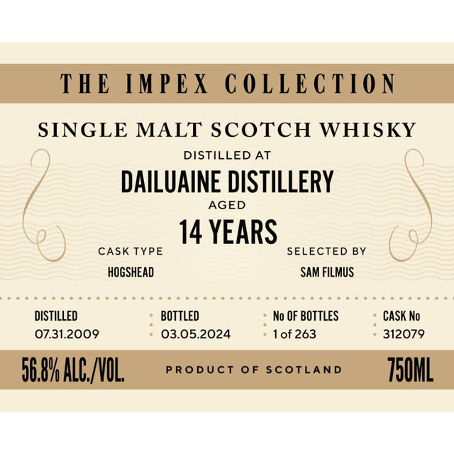 The ImpEx Collection Dailuaine Distillery 14 Year Old Whiskey