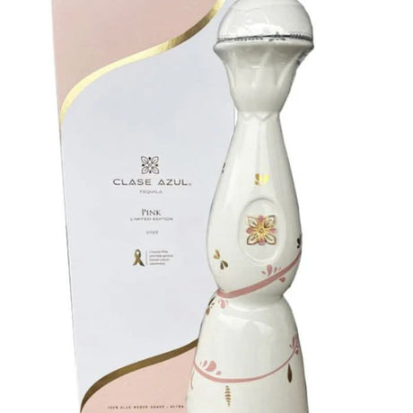 Clase Azul Pink 2023 Limited Edition Reposado Tequila bottle with a hand-painted pink design, offering a smooth and harmonious blend of agave, citrus, and vanilla.