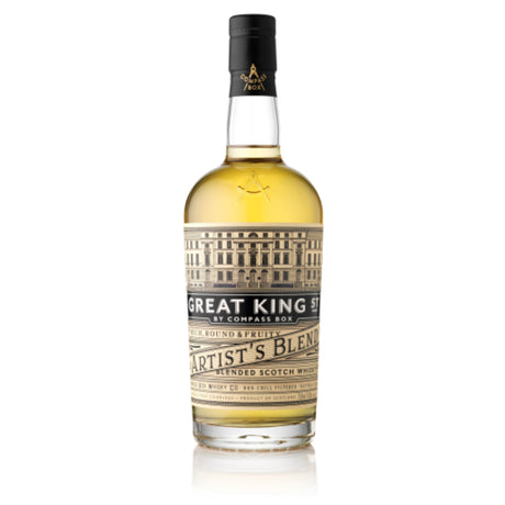 Bottle of Great King Artist's Blend Blended Scotch Whisky on a white background