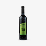Wine bottle with a green label featuring the number 68 on a white background