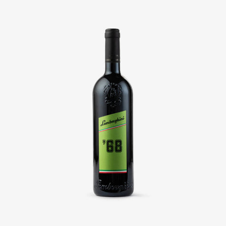 Wine bottle with a green label featuring the number 68 on a white background