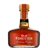 A bottle of Old Forester Birthday Bourbon – 2016 Release, featuring its signature round decanter-style design, deep amber bourbon, and a commemorative label honoring George Garvin Brown.