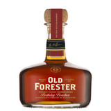 A bottle of Old Forester Birthday Bourbon – 2018 Release, showcasing its signature round decanter-style design, deep amber whiskey, and a special label marking its historic bottling at the new Old Forester Distilling Co.