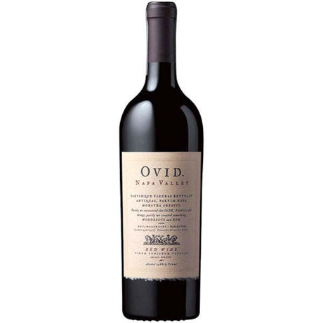 Wine bottle with 'Ovid' label on a white background