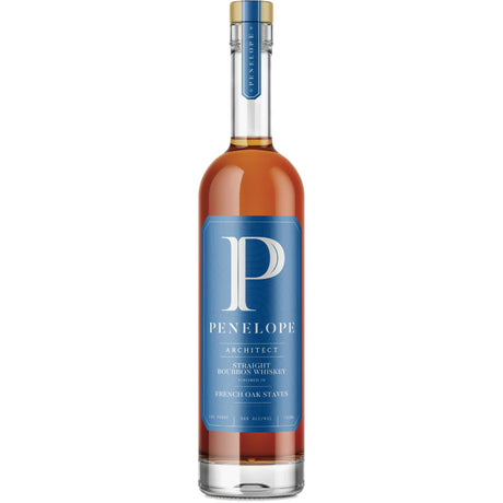 Bottle of Penelope Architect Straight Bourbon Whiskey on a white background