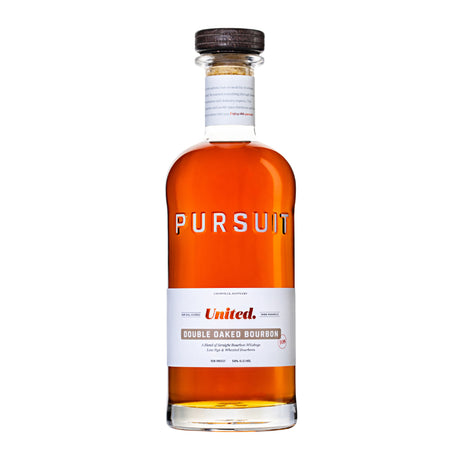 Bottle of Pursuit United Double Oaked Bourbon on a white background