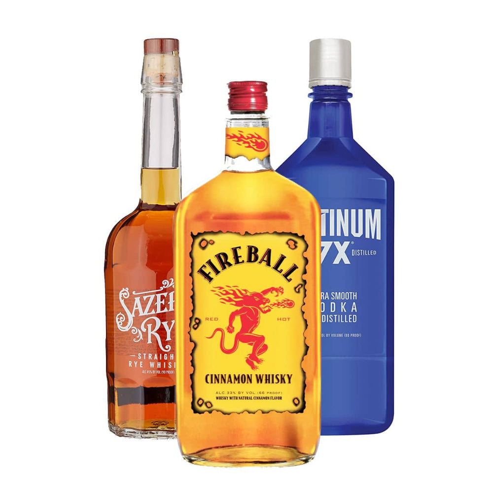 Sazerac Rye X Fireball Cinnamon Whisky X Platinum 7X Vodka Combo