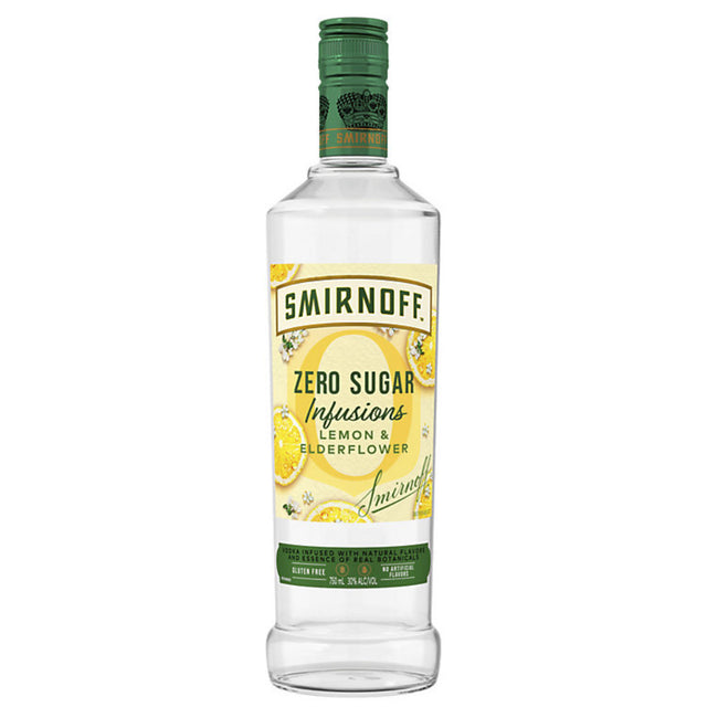 Smirnoff Zero Sugar Infusions Lemon & Elderflower bottle on a white background