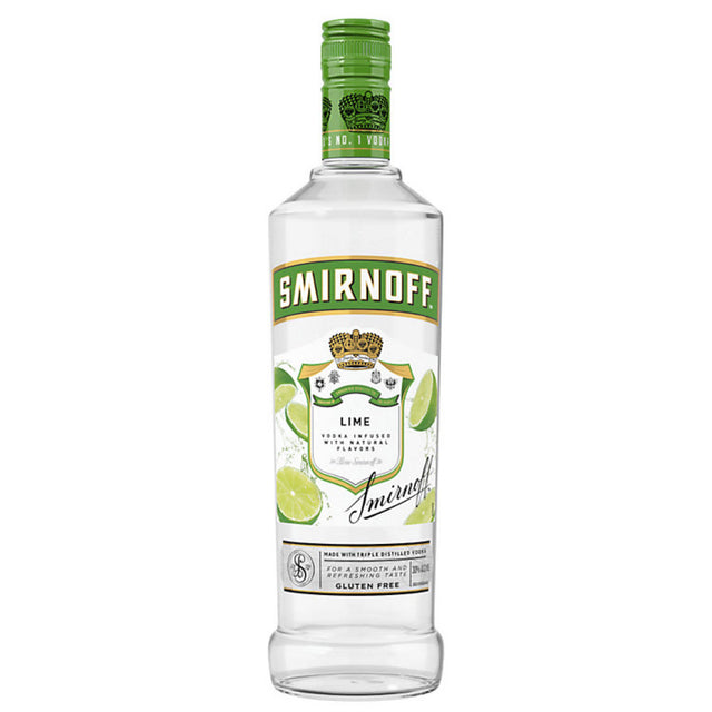 Smirnoff Lime-flavored vodka bottle on a white background