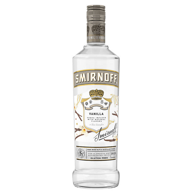 Smirnoff Vanilla vodka bottle on a white background