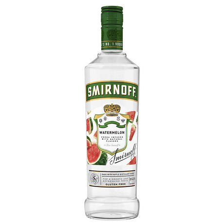 Smirnoff watermelon-flavored vodka bottle on a white background