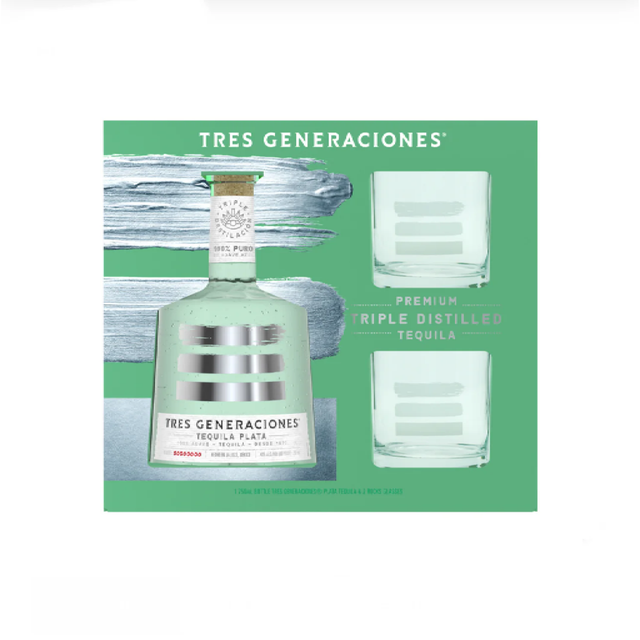 Tres Generaciones Plata Tequila W/2 Glasses