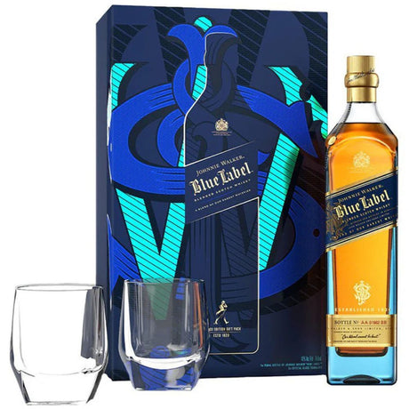 Johnnie Walker Blue Label Blended Scotch Whisky With Crystal Glasses