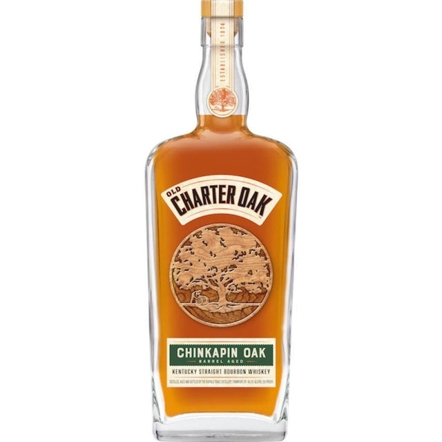 Old Charter Oak Chinkapin Oak Bourbon, aged in Chinkapin oak barrels with distinctive flavors of cherries, herbs, and dark chocolate.