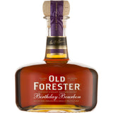 A bottle of Old Forester Birthday Bourbon – 2013 Release, featuring its signature round decanter-style design, rich amber bourbon inside, and a commemorative label celebrating George Garvin Brown's birthday.