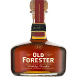 A bottle of Old Forester Birthday Bourbon – 2018 Release, showcasing its signature round decanter-style design, deep amber whiskey, and a special label marking its historic bottling at the new Old Forester Distilling Co.