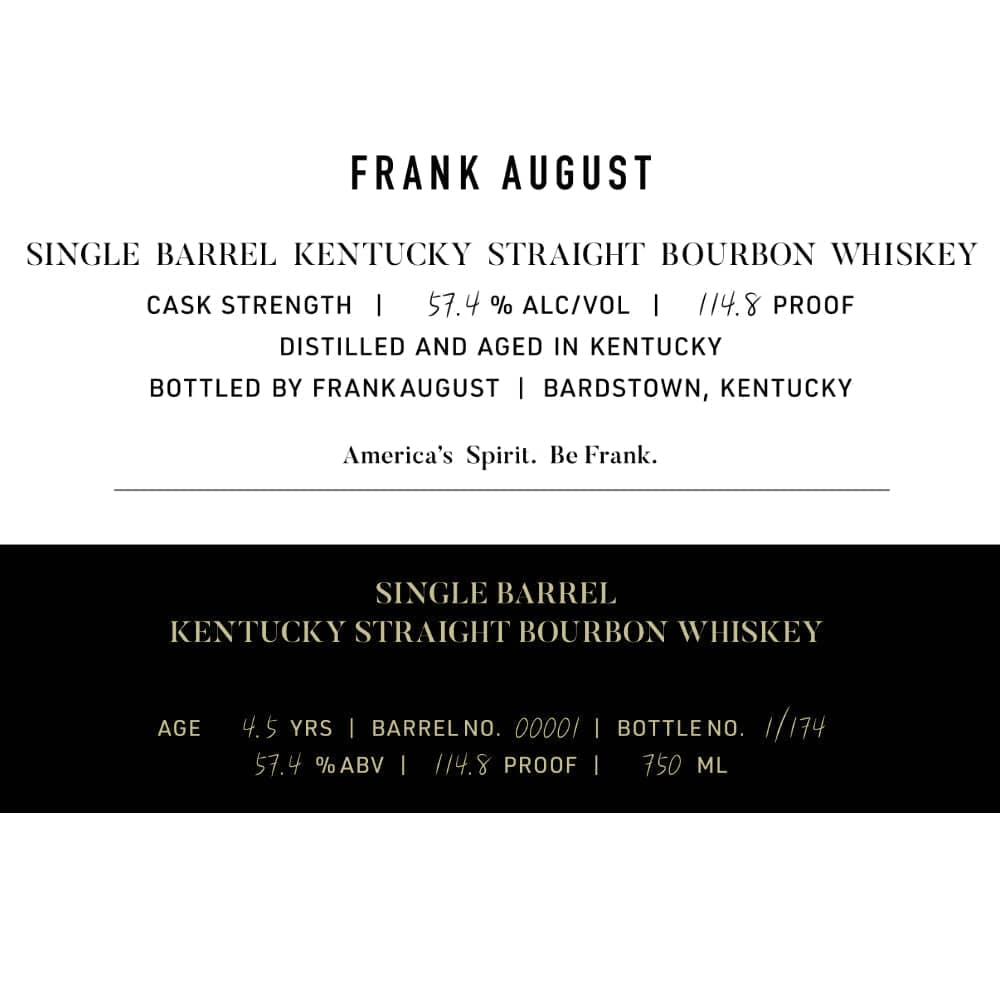Frank August 4.5 Year Old Single Barrel Bourbon Whiskey