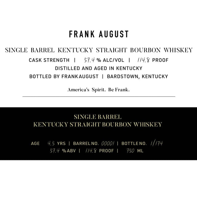 Frank August 4.5 Year Old Single Barrel Bourbon Whiskey